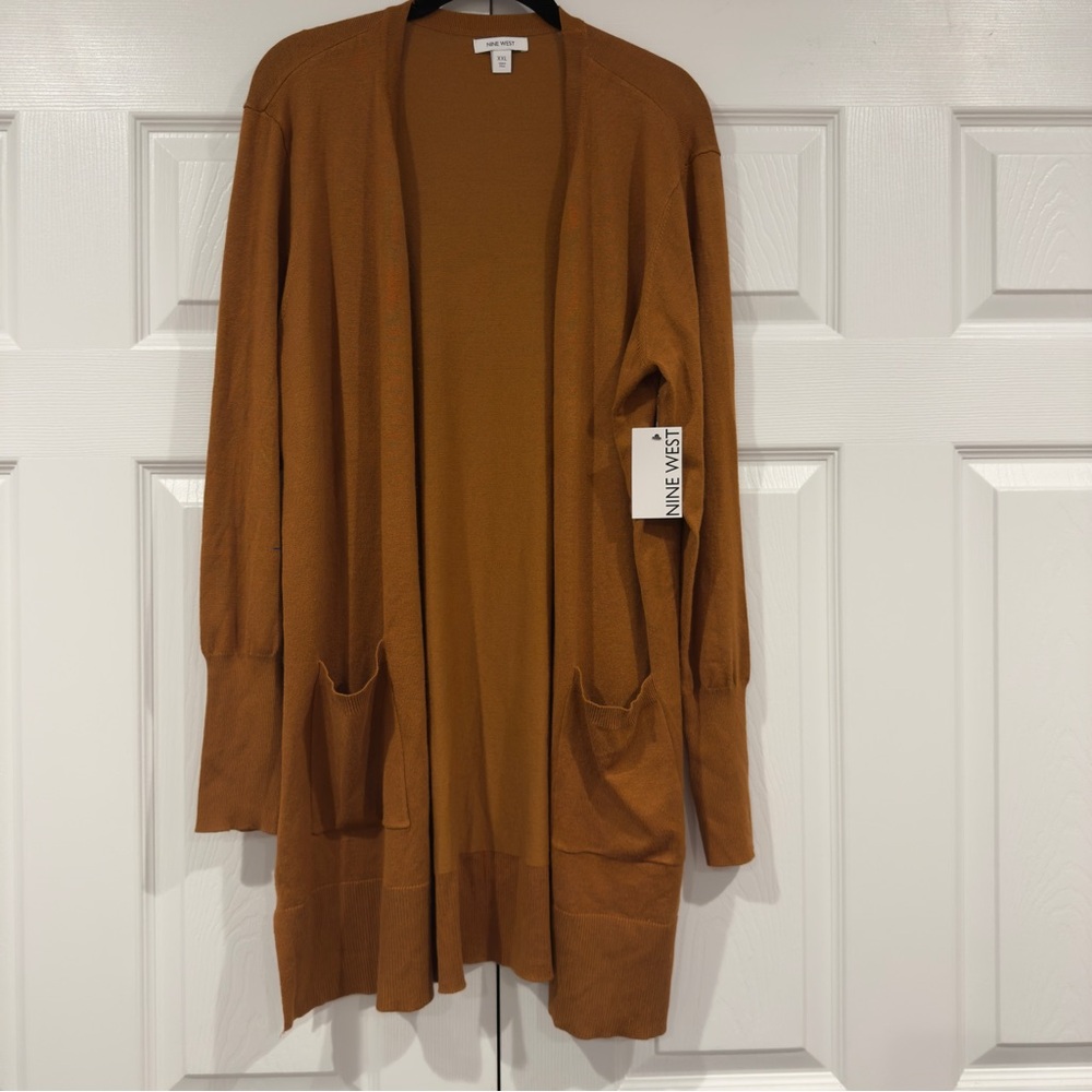 Nine West Open Knit Long Length Duster Cardigan Women Size XXL  Mustard Yellow